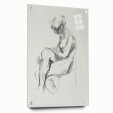 Abstract figurative acrylic artwork displayed in a glass frame, showcasing vibrant colors and intricate pin details from a side view, perfect for modern decor.