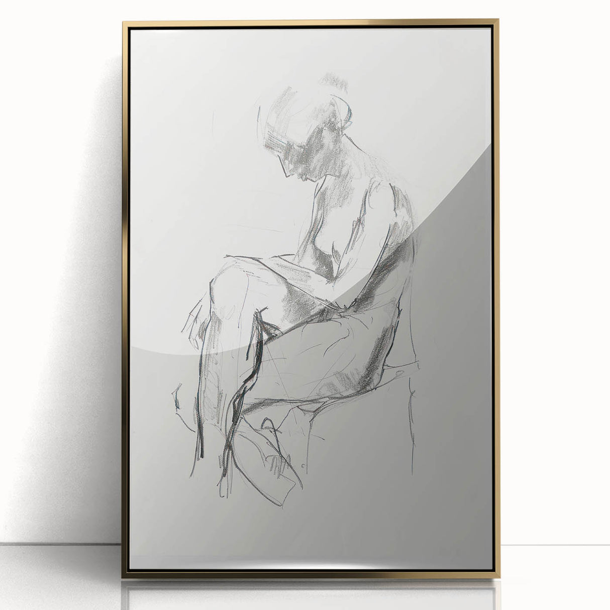 Abstract figurative wall art featuring gold accents in a sleek frame, showcasing modern artistic design with a vibrant color palette, ideal for contemporary decor.