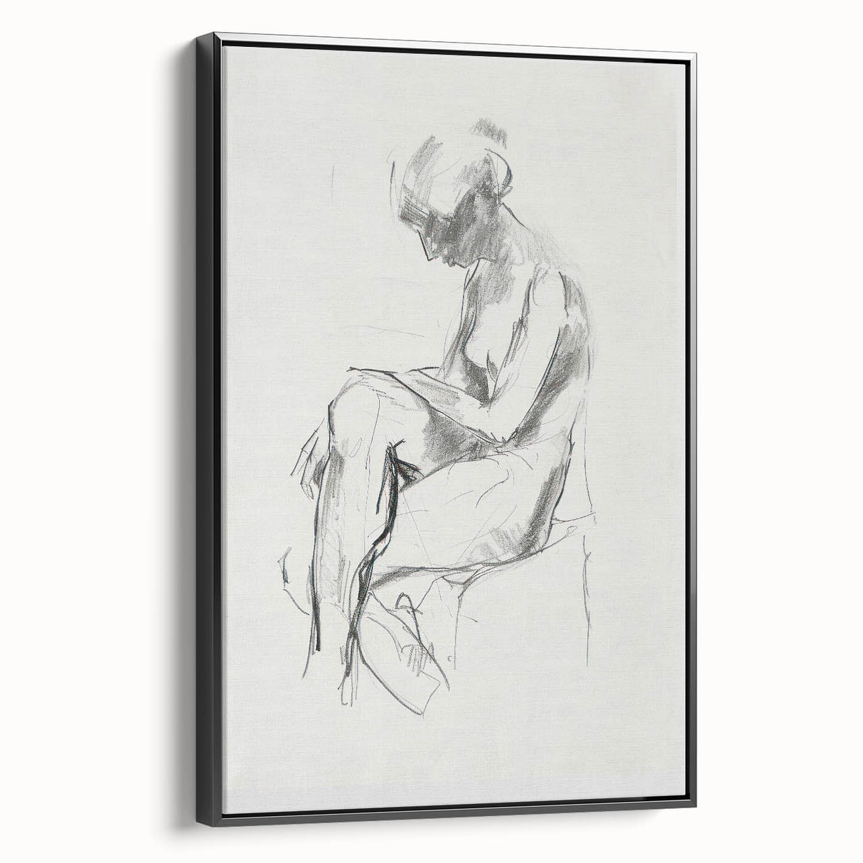 Framed abstract figurative canvas art with a sleek black border, showcasing dynamic shapes and vibrant colors, perfect for modern home decor.