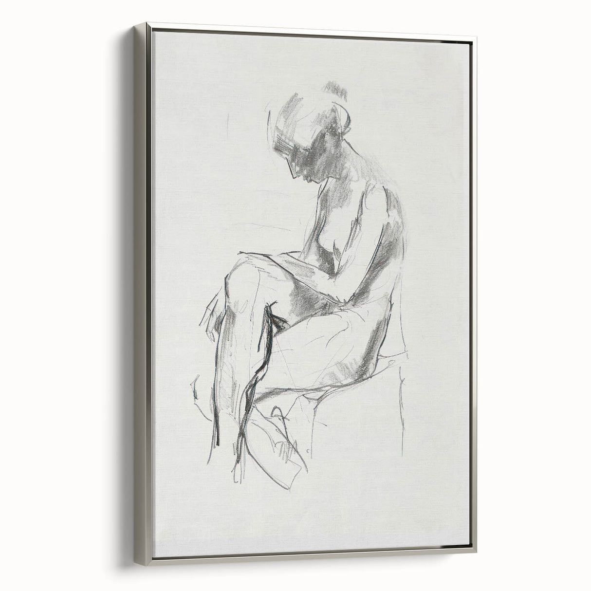 Abstract figurative framed canvas artwork showcasing a modern silver frame, highlighting vibrant colors and dynamic shapes, perfect for contemporary home decor.