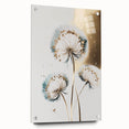 Side view of an abstract floral design on acrylic glass, showcasing vibrant colors and intricate details, secured with polished pins for a modern display.