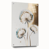 Side view of an abstract floral design on acrylic glass, showcasing vibrant colors and intricate details, secured with polished pins for a modern display.