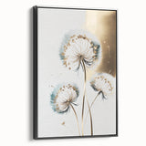Framed canvas showcasing an abstract floral design with vibrant colors set against a black background, ideal for modern home decor and art enthusiasts.