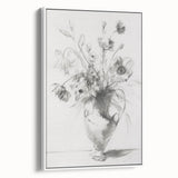 Framed abstract floral canvas artwork in soft pastel colors, showcasing delicate blooms with a modern design, perfect for home decor.