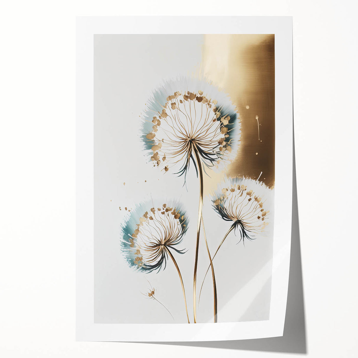 Abstract floral design rolled print showcasing vibrant colors of blue, pink, and green with intricate detailing, ideal for modern home decor or artistic displays.