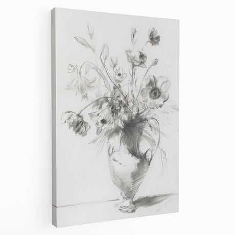 Abstract floral stretched canvas artwork showcasing vibrant colors like pink, blue, and green, elegantly displayed from a side view, perfect for home decor enhancement.