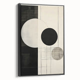 Framed abstract minimalist wall art featuring a sleek black design, displayed from the side to highlight its modern aesthetic and canvas texture, perfect for contemporary home decor.
