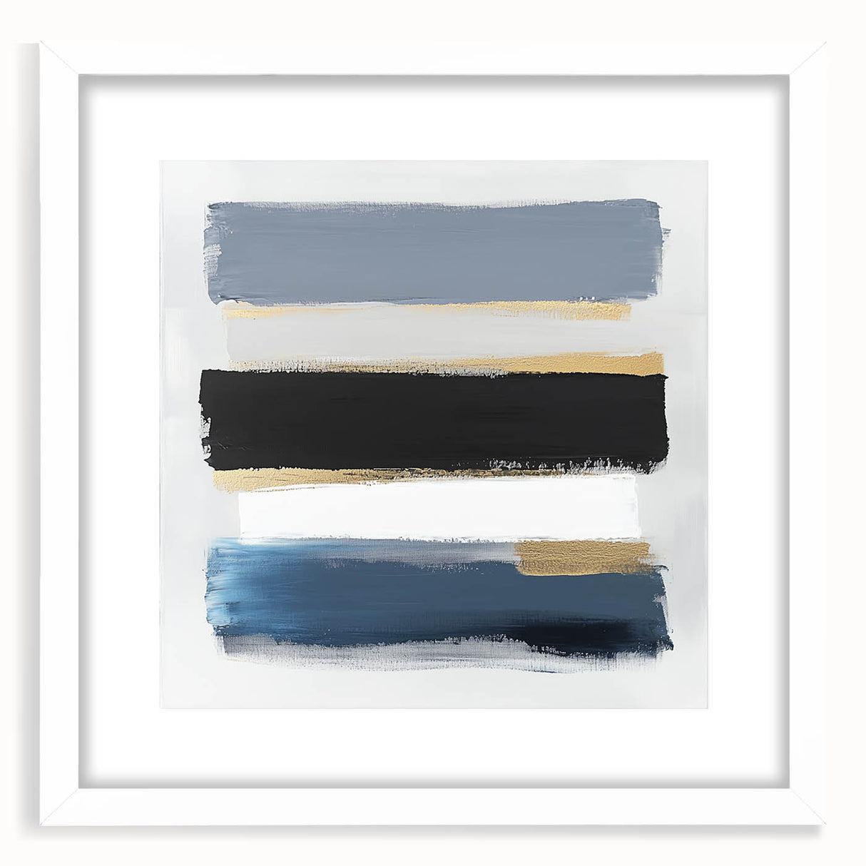Geometric Abstract Wall Decor – Navy, Gold & Gray Brush Canvas Art