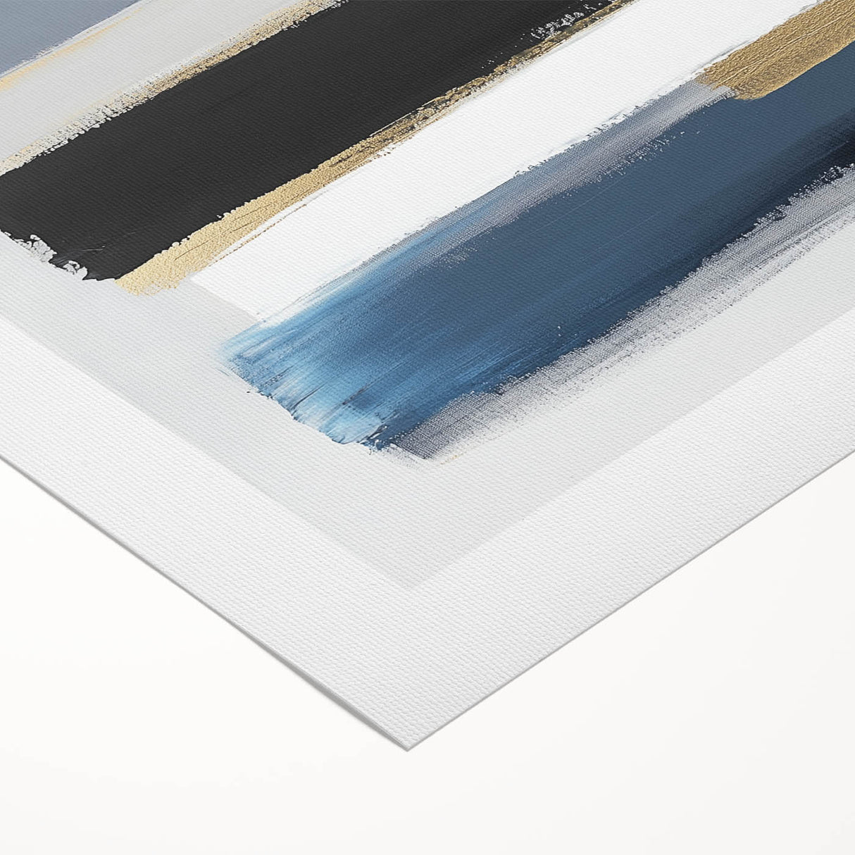 Geometric Abstract Wall Decor – Navy, Gold & Gray Brush Canvas Art
