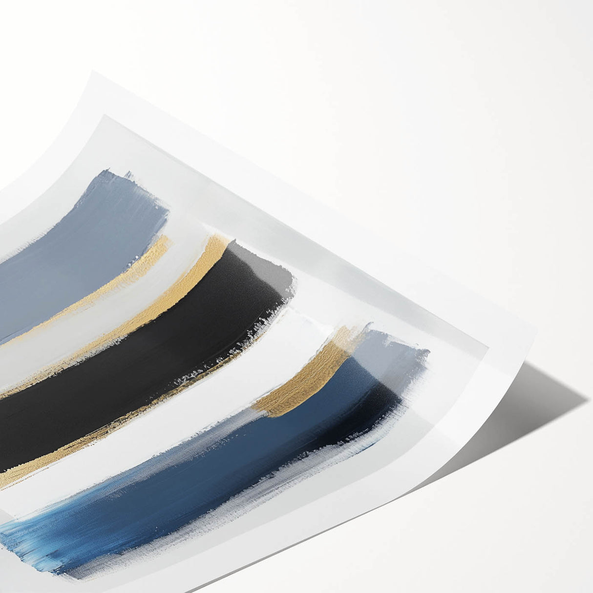 Geometric Abstract Wall Decor – Navy, Gold & Gray Brush Canvas Art