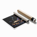 Extra large rolled print featuring a colorful array of fruits in a floral arrangement.