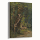 Peaceful Realism Art Print of Deer in a Dense, Lush Forest Landscape