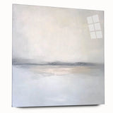 Abstract landscape acrylic art print featuring vibrant colors and fluid shapes, displayed in a sleek glass frame, ideal for modern home decor.
