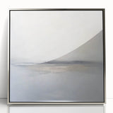 Framed acrylic artwork showcasing an abstract landscape with silver accents, highlighting vibrant colors and dynamic shapes. Perfect for modern home decor.