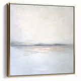 Abstract landscape canvas artwork framed in silver and gold, showcasing a serene blend of soft hues and modern design, perfect for contemporary home decor.