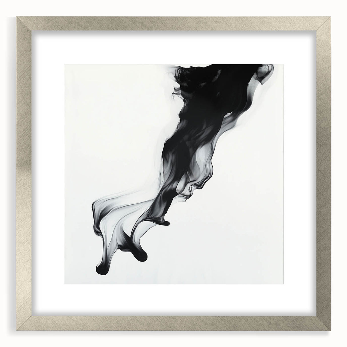 Minimalist Abstract Wall Art – Flowing Black Ink on White Canvas