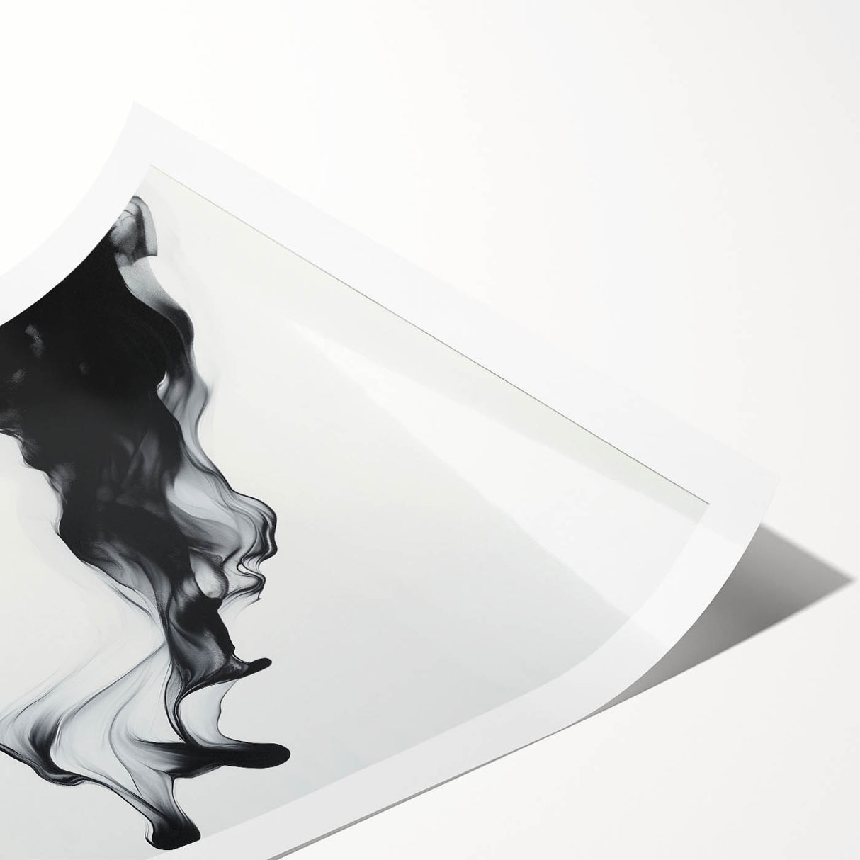 Minimalist Abstract Wall Art – Flowing Black Ink on White Canvas