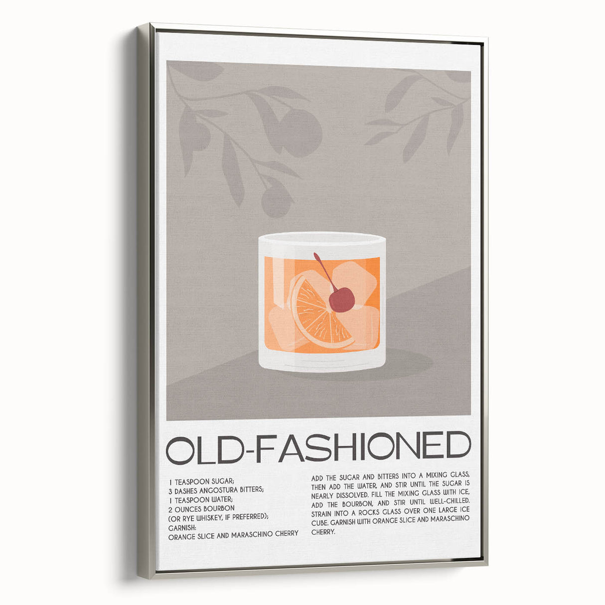 Landscape art painting of food and drinks on framed canvas with a vintage poster style, using a colorful palette.