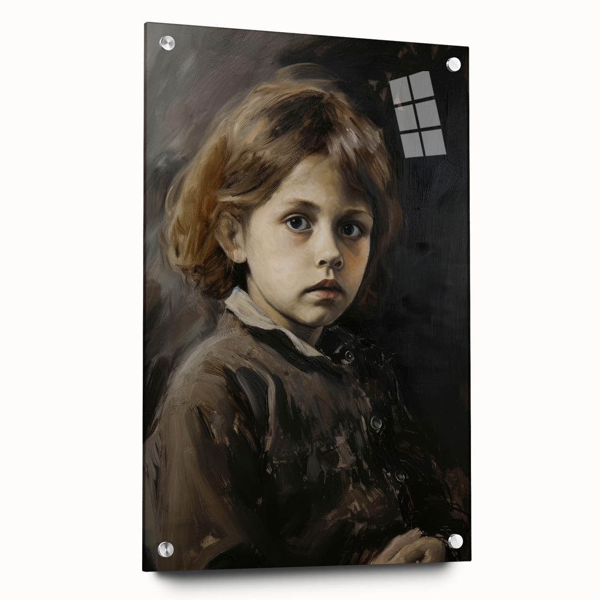 Abstract figurative acrylic artwork displayed in a glass frame, showcasing vibrant colors and intricate details, designed to enhance modern interior decor.