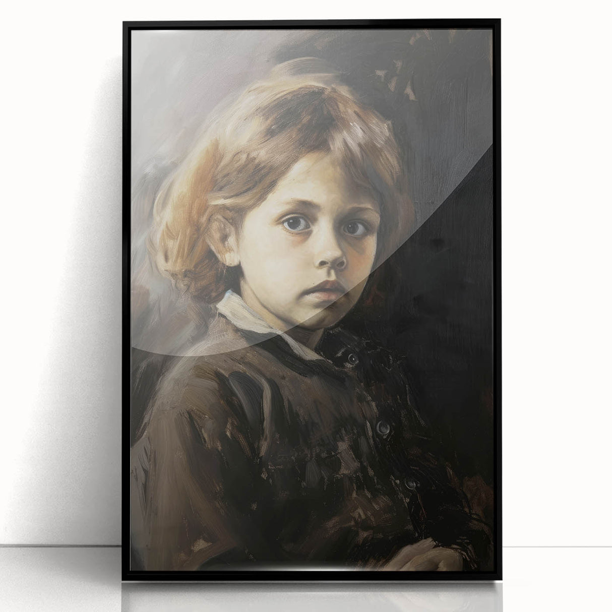 Framed abstract figurative artwork in black acrylic featuring fluid shapes and dynamic lines, perfect for modern home decor or artistic spaces.