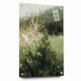 Abstract floral acrylic art piece displayed on a clear glass panel, showcasing vibrant colors and intricate patterns, perfect for modern home decor.