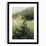 Elegant black-framed artwork showcasing an abstract floral design with vibrant colors and a textured mat, perfect for modern home decor. This piece adds sophistication to any room.