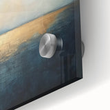 Vibrant abstract landscape artwork displayed on acrylic glass, showcasing rich colors and intricate details in a close-up view, perfect for modern decor.