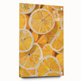 Large abstract wall art featuring assorted fruits in vibrant colors on acrylic glass, ideal for dining room decor.