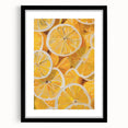 Extra large abstract art print of colorful, textured fruits on a black framed canvas, ideal for living room decor.