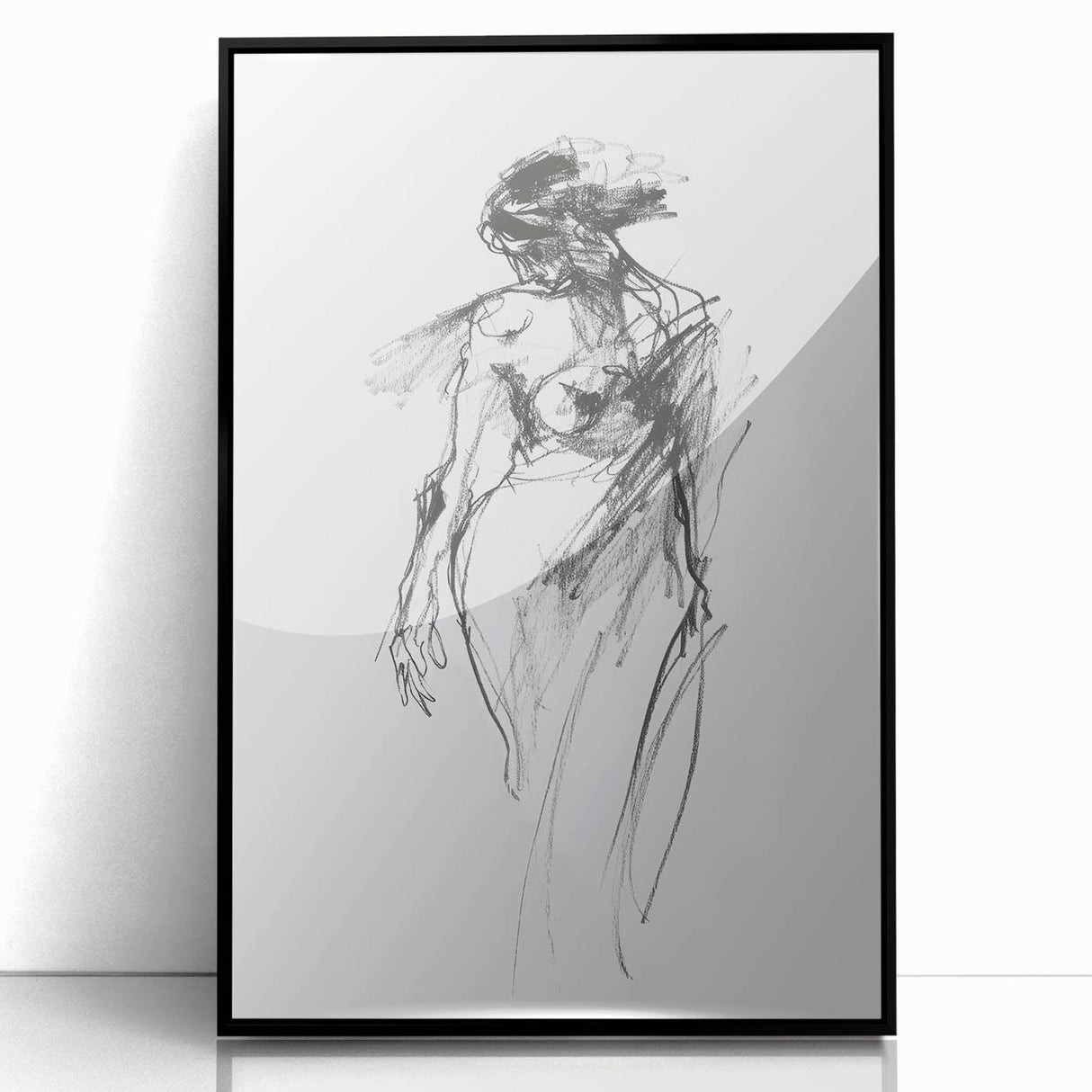 Abstract figurative framed acrylic artwork showcasing bold black shapes on a vibrant background, adding a modern touch to any decor. Ideal for contemporary art enthusiasts.