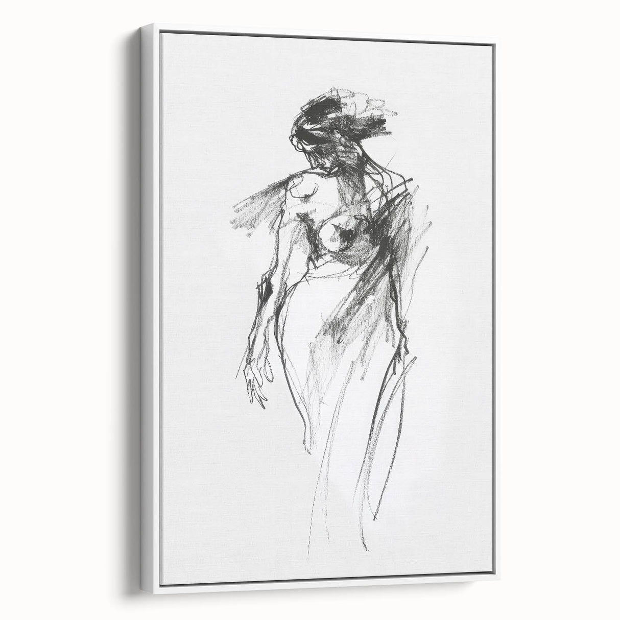 Abstract figurative canvas art in a sleek white frame, showcasing vibrant colors and dynamic shapes, ideal for modern home decor and artistic expression.