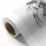 Abstract figurative art on rolled canvas showcasing vibrant colors and dynamic shapes, elegantly packed in a protective cardboard tube for shipping.