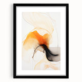 Abstract minimalist wall art framed in black with a white mat, showcasing geometric shapes and muted colors, ideal for modern home decor and artistic spaces.