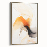 Framed abstract minimalist wall art showcasing a gold color palette, elegantly displayed from a side view, perfect for modern home decor enhancement.