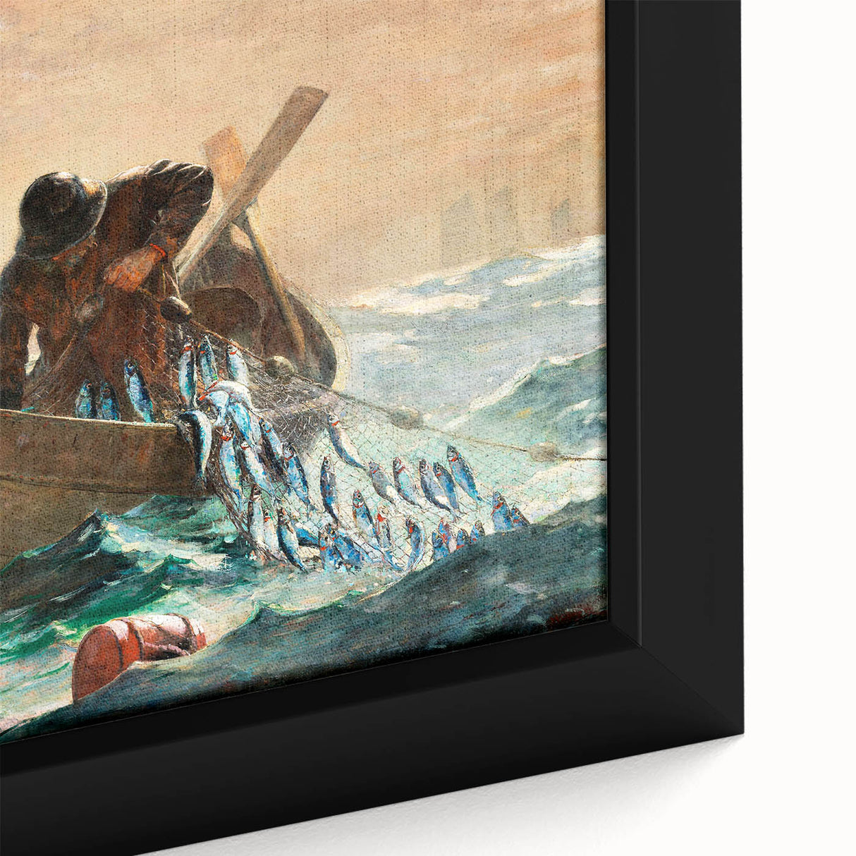 Dynamic Realism Art Print of Fishermen at Sea with Herring Net Catch