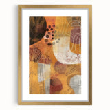 Extra large abstract art print featuring textured fall scenery in warm gold tones, framed with a gold mat.