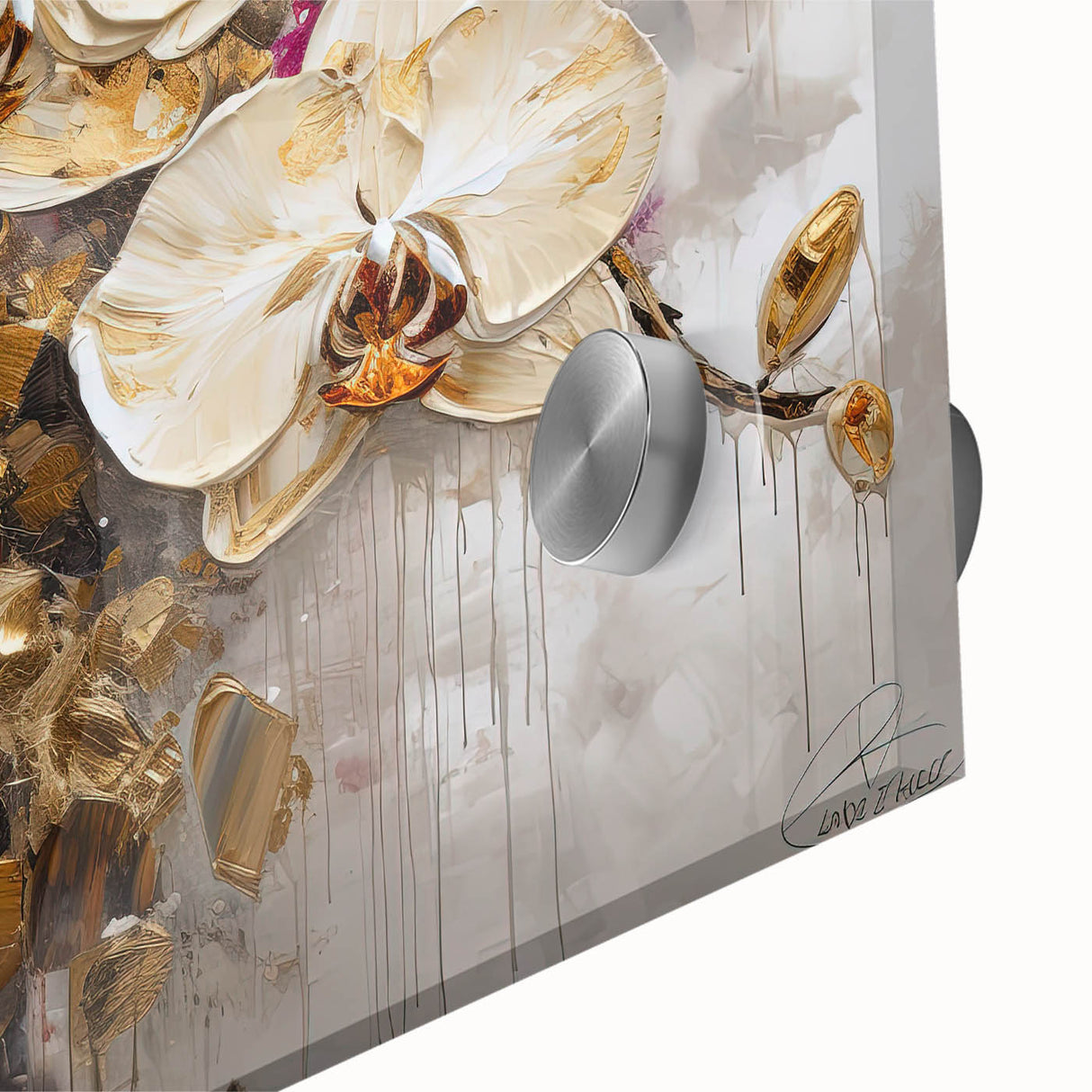 Close-up of a vibrant abstract floral acrylic artwork featuring bold colors and intricate details, showcasing a modern design perfect for home decor.