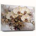 Abstract floral acrylic design on glass, showcasing vibrant colors and intricate patterns, displayed side view with decorative pins, ideal for modern home decor.