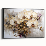 Framed canvas artwork showcasing abstract florals in vibrant colors, presented in a sleek black frame, perfect for modern interior decor. Ideal for enhancing living spaces with artistic elegance.