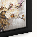 Close-up of an abstract floral framed canvas showcasing vibrant colors and intricate details, perfect for enhancing any modern decor style. Ideal for art lovers seeking a bold statement piece.
