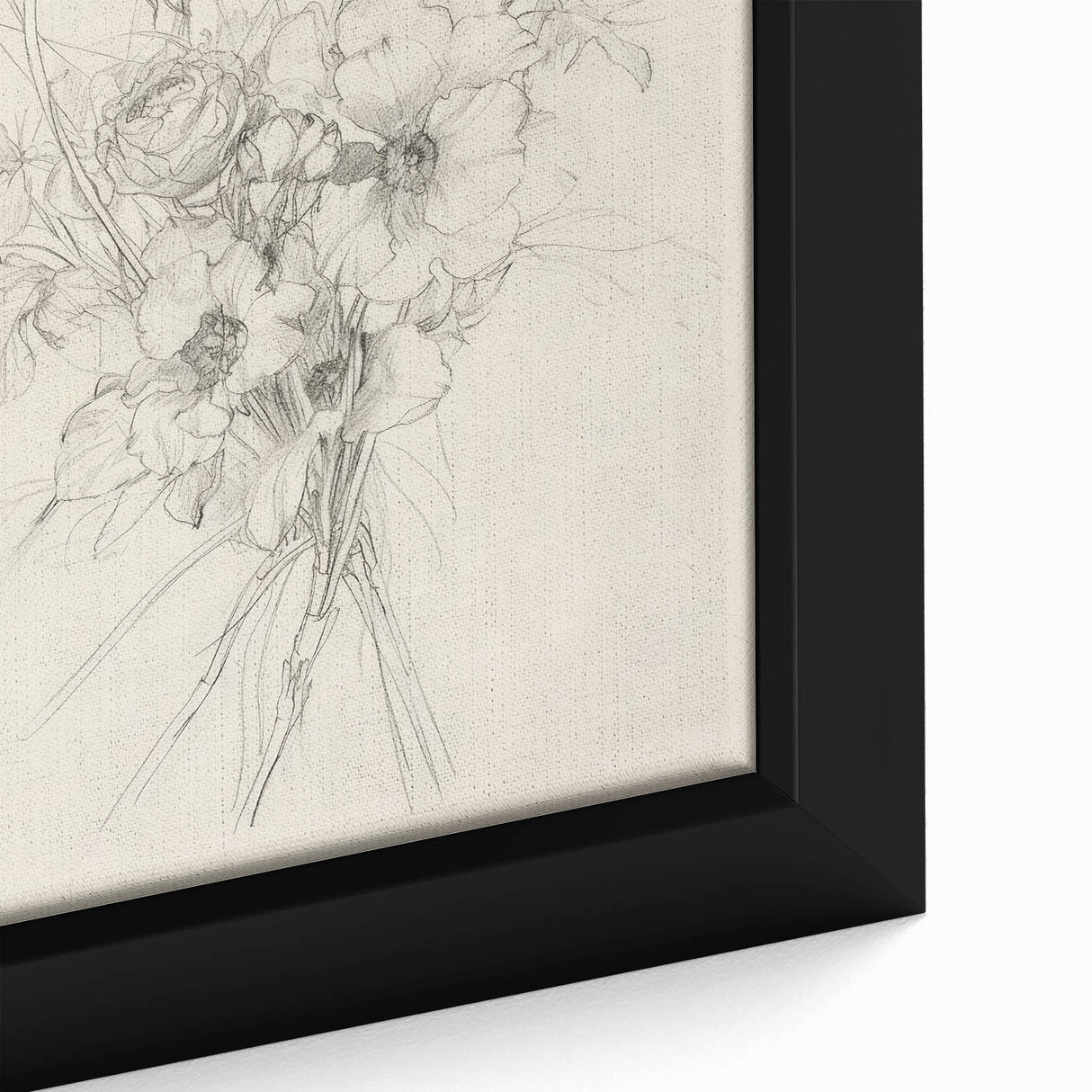 Close-up of a vibrant abstract floral framed canvas, showcasing intricate brushstrokes in shades of pink, blue, and green, perfect for modern home decor.