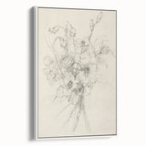 Framed canvas artwork showcasing a vibrant abstract floral design with soft pastel colors, set against a crisp white background, perfect for modern home decor.