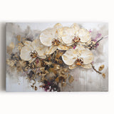 Vibrant abstract floral design on stretched canvas, showcasing colorful blossoms in a modern artistic style, ideal for enhancing home decor and interior aesthetics.
