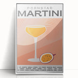 Art deco poster of food and drinks in muted colors, framed in white acrylic, suitable for modern nursery decor.