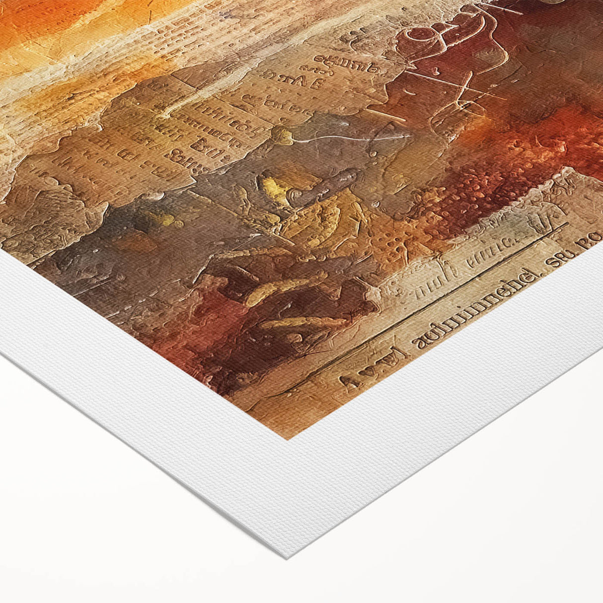 Art deco poster featuring a stylized autumn tree in warm orange and brown tones on rolled canvas.