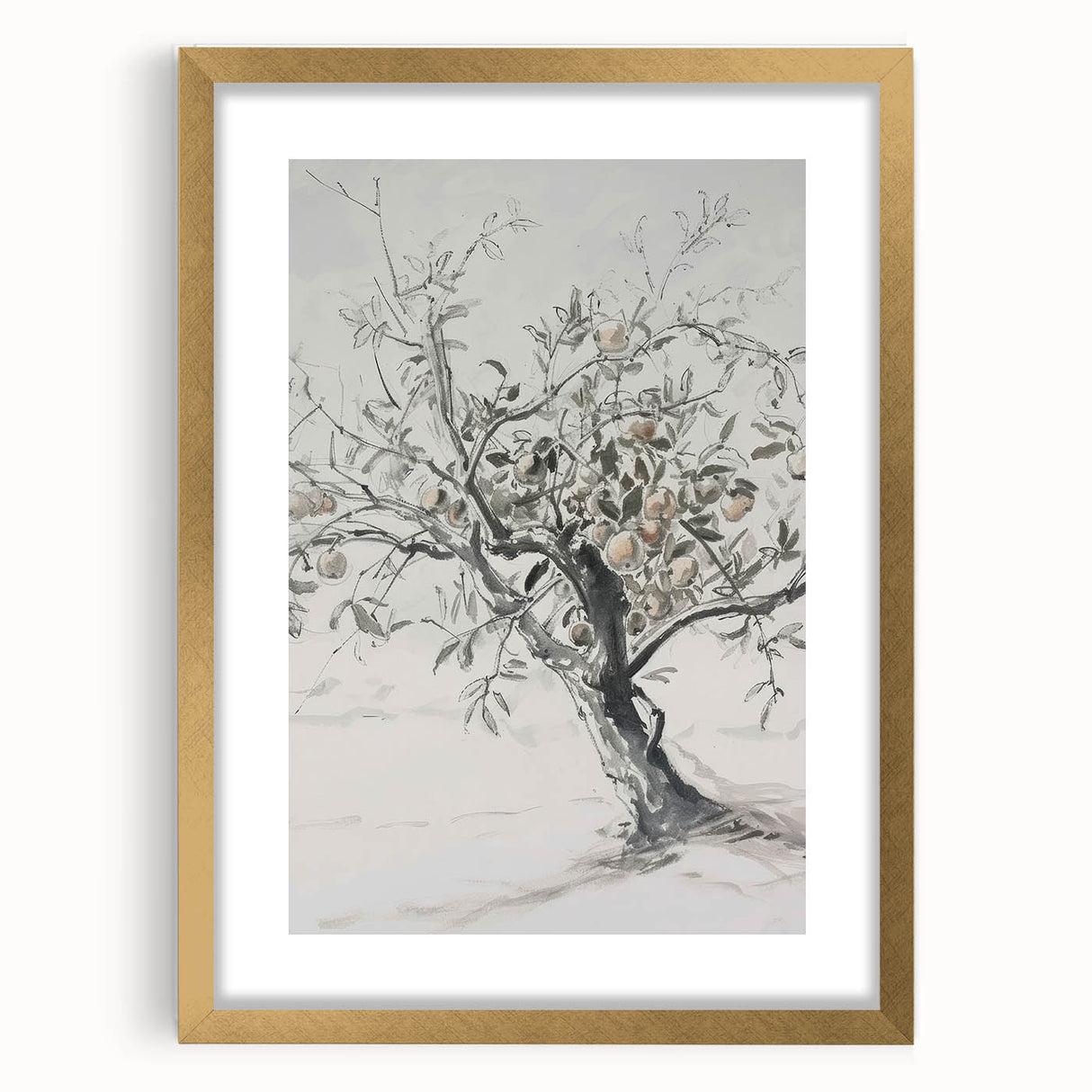 Abstract floral frame with a gold mat, showcasing intricate flower designs in soft pink and green hues, perfect for elegant home decor or art displays.