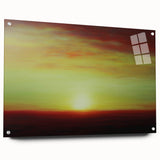 Abstract landscape artwork displayed on acrylic glass, showcasing vibrant colors and dynamic shapes, set against a sleek side view with mounting pins for easy installation.