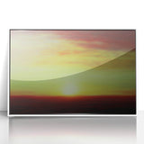 Framed acrylic artwork showcasing an abstract landscape in vibrant colors, set against a sleek white frame, perfect for modern home decor. Ideal for enhancing living spaces with contemporary artistic flair.