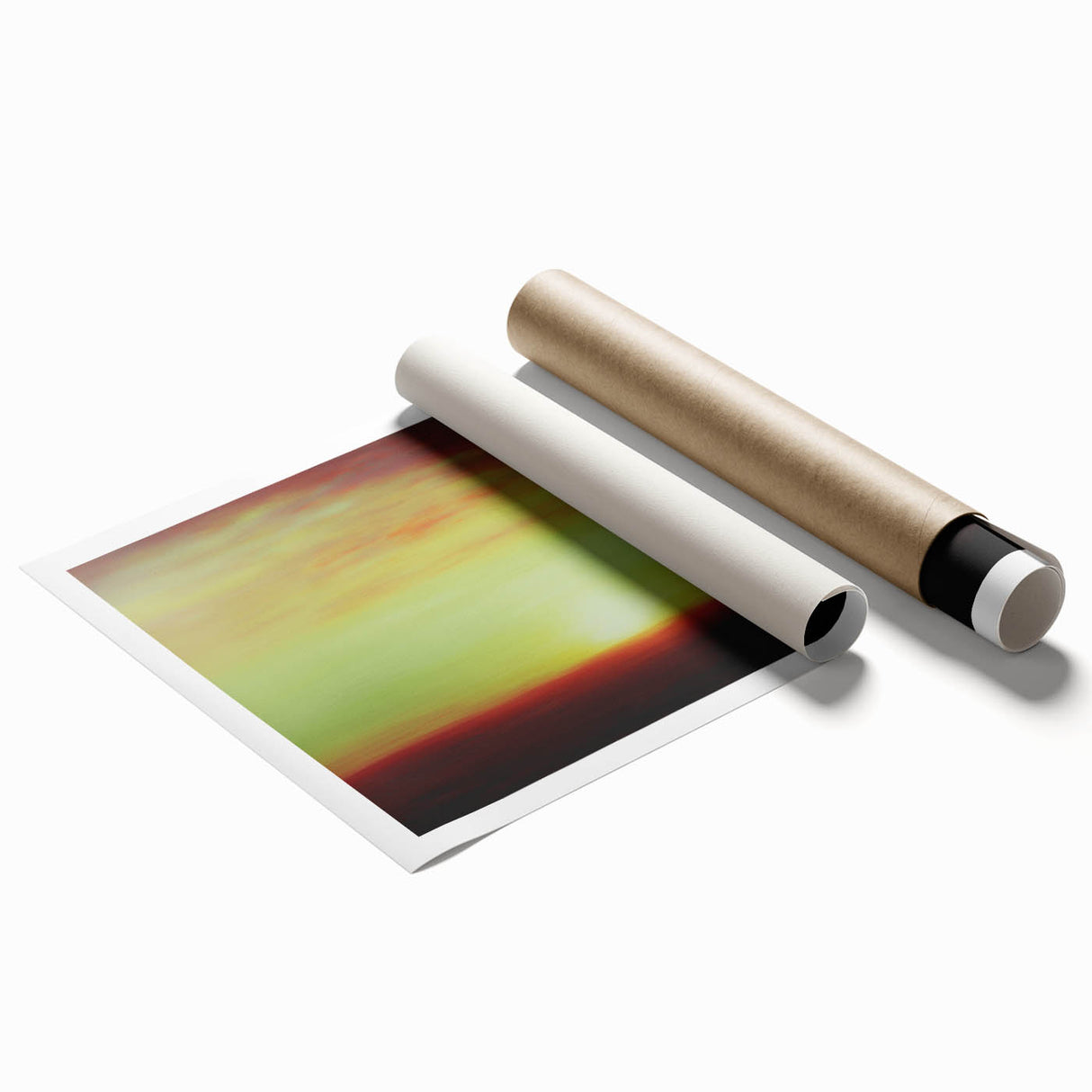 Abstract landscape rolled print showcasing vibrant colors and dynamic shapes, perfect for modern home decor. Packaged securely in a durable tube for delivery.