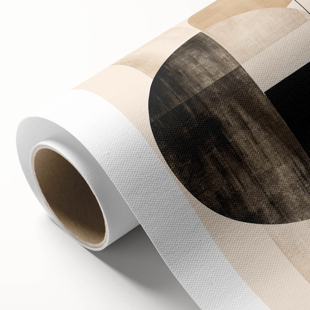Abstract minimalist wall art featuring soft pastel colors and geometric shapes on a rolled canvas, perfect for modern home decor. Packaged securely in a cardboard tube for safe shipping.